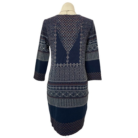 BCBGMAXAZRIA Pullover Shift Navy Print Sweater 3/4 Sleeve Dress - Picture 3 of 8